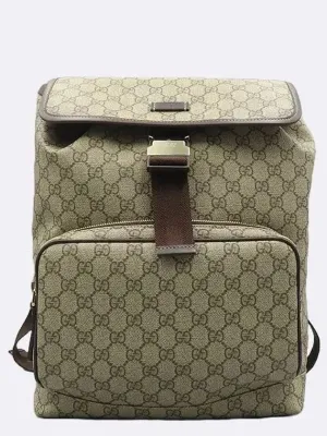 246103 GG Logo PVC Supreme Canvas Brown Leather Trim One Pocket Backpack
