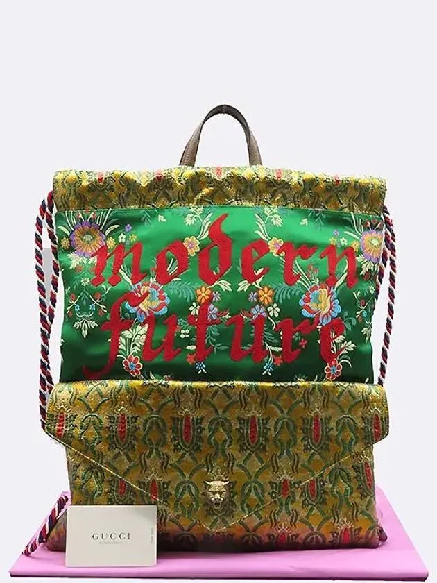 470442 Flower embroidery tiger head decorated drawstring backpack
