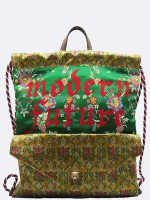 470442 Flower embroidery tiger head decorated drawstring backpack