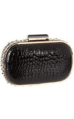 Alexa Black Patent Faux Leather Clutch
