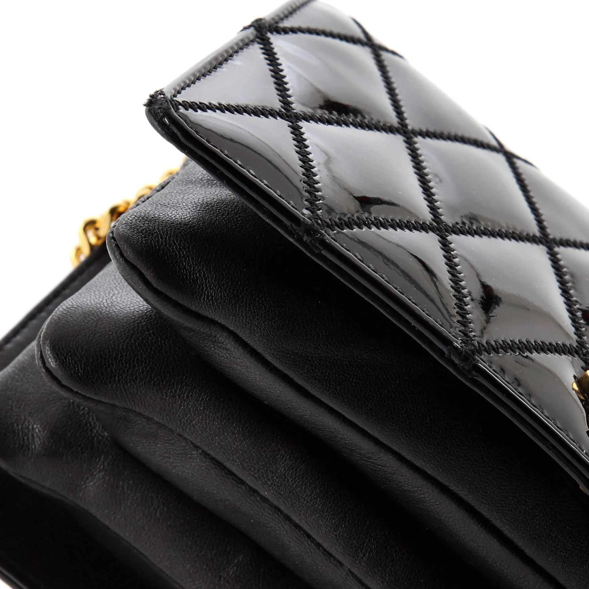 Angie Chain Shoulder Bag Quilted Patent Small