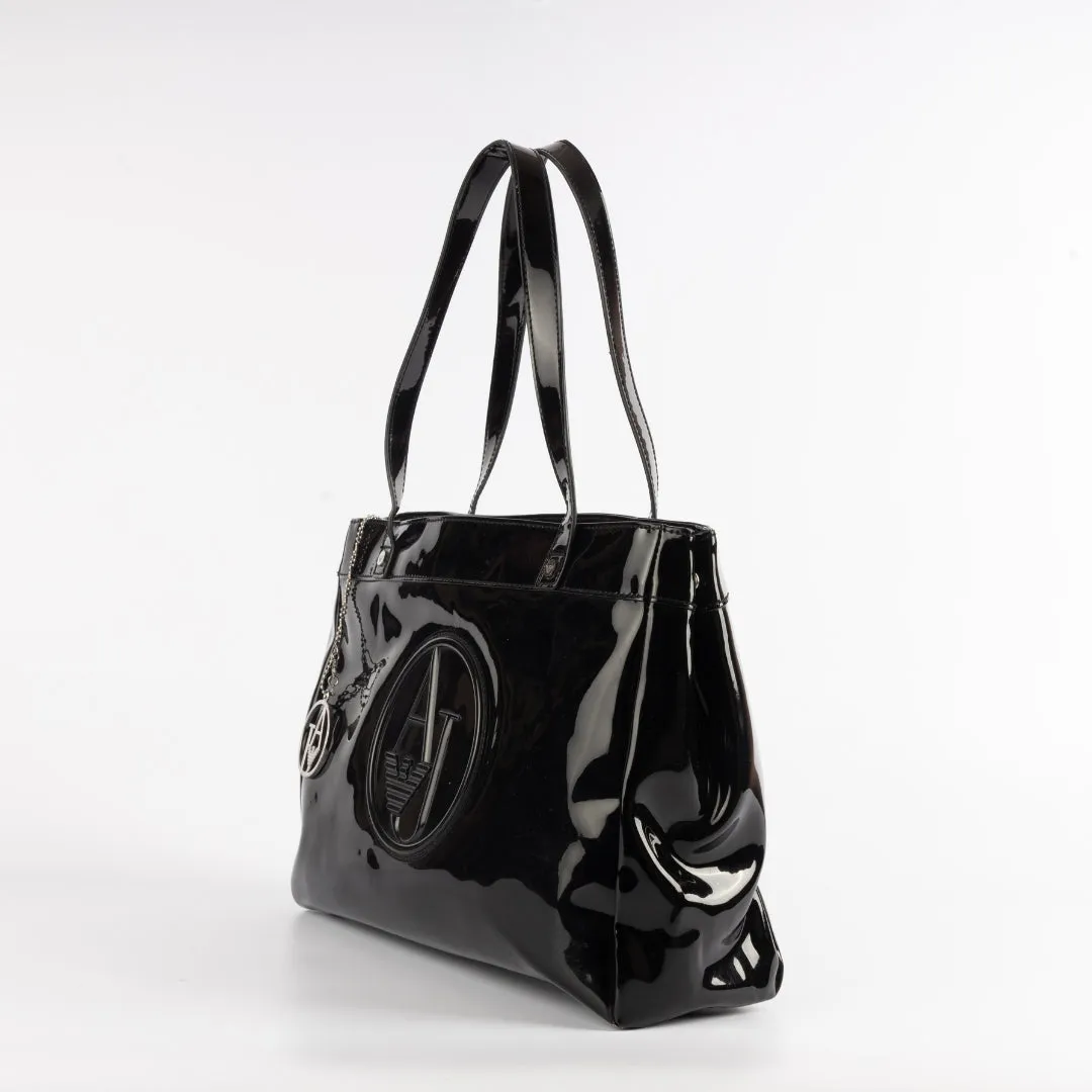 Armani Jeans Embossed Logo Patent Tote