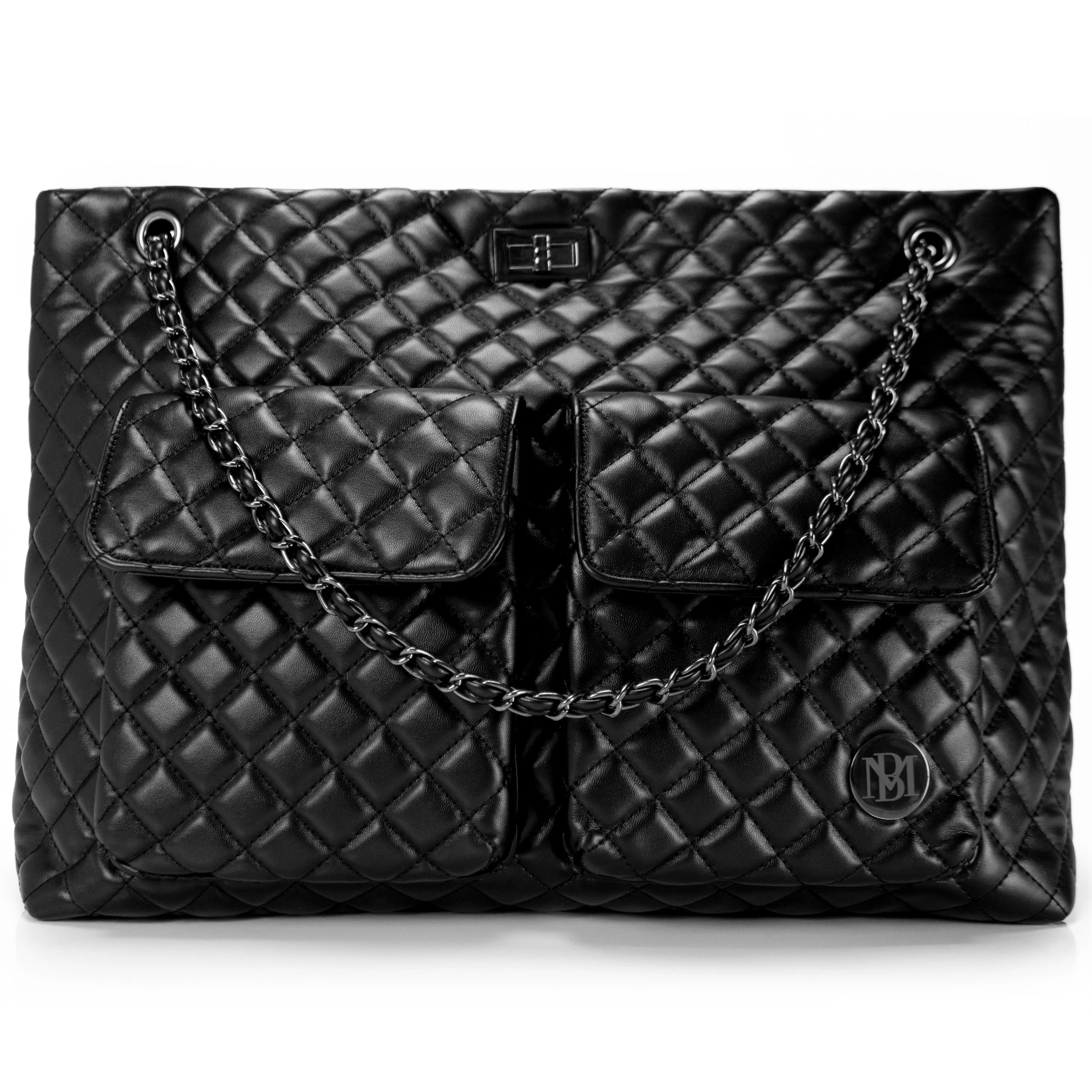 BADGLEY MISCHKA Diana XL Quilted Vegan Leather Travel Weekender Tote Bag | Brown