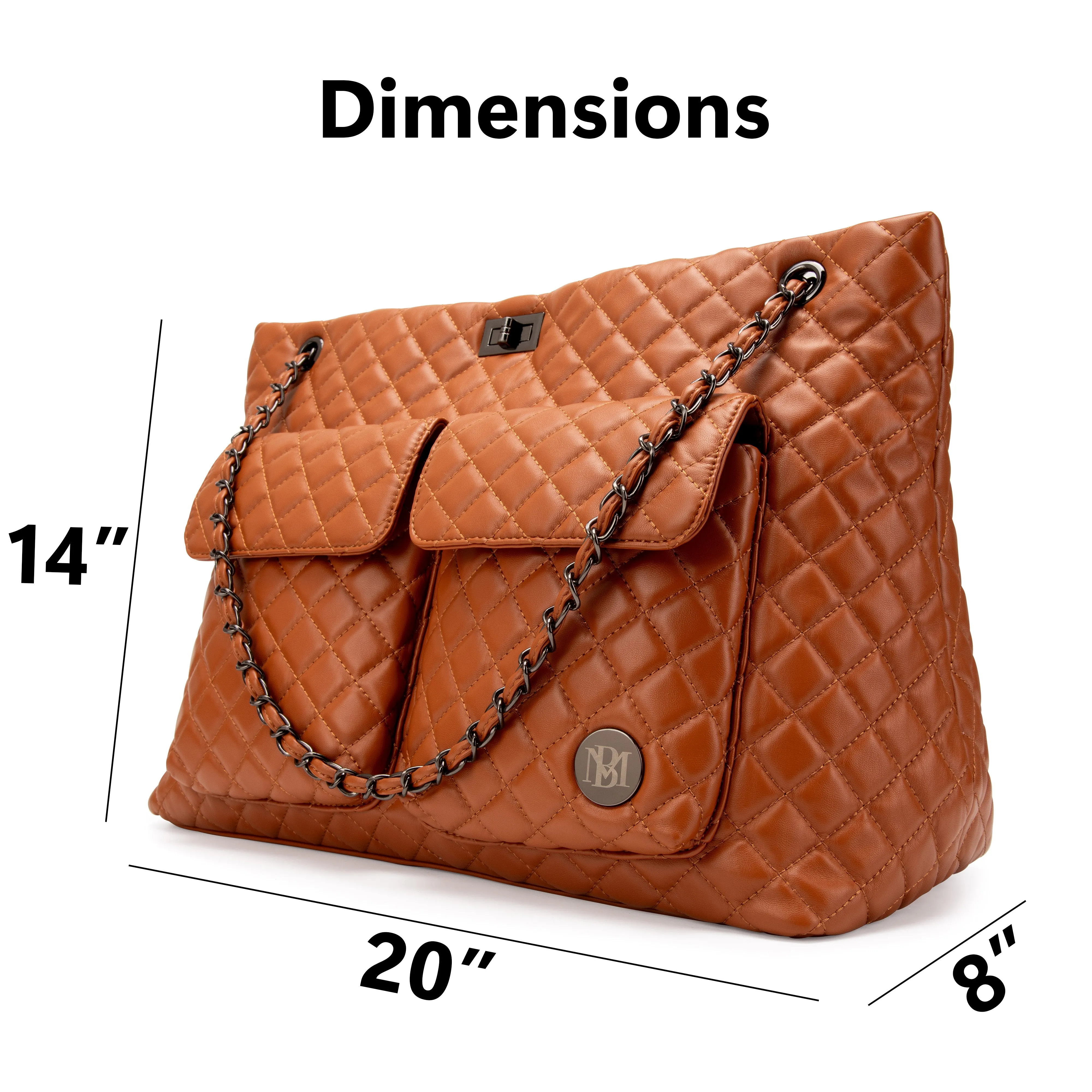 BADGLEY MISCHKA Diana XL Quilted Vegan Leather Travel Weekender Tote Bag | Brown