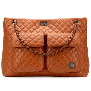 BADGLEY MISCHKA Diana XL Quilted Vegan Leather Travel Weekender Tote Bag | Brown