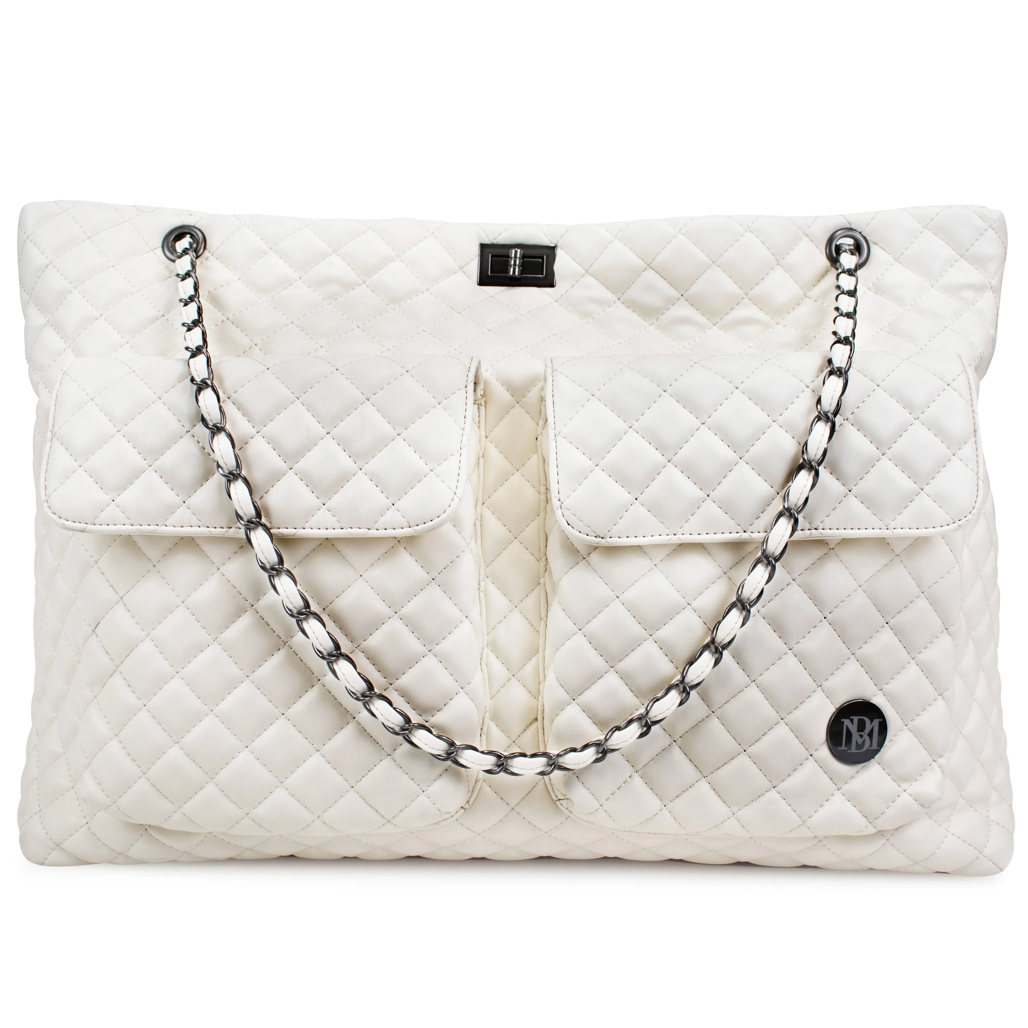 BADGLEY MISCHKA Diana XL Quilted Vegan Leather Travel Weekender Tote Bag | Brown