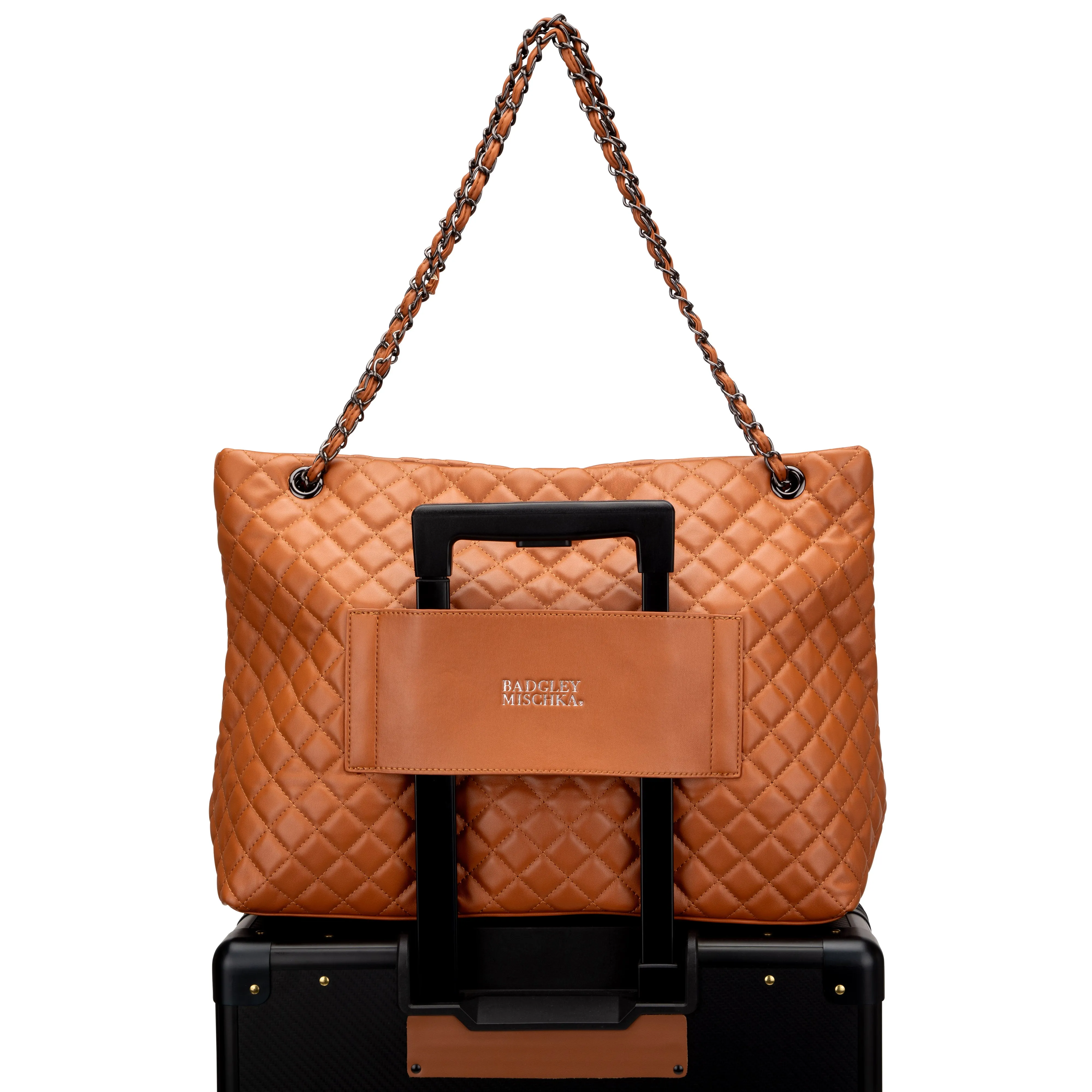 BADGLEY MISCHKA Diana XL Quilted Vegan Leather Travel Weekender Tote Bag | Brown