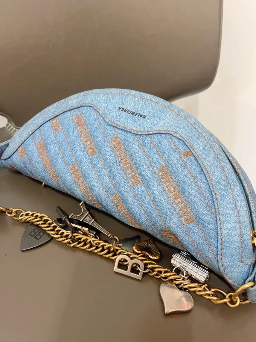 Balenciaga Denim Chain Bag in Blue - Preloved Shoulder Bag