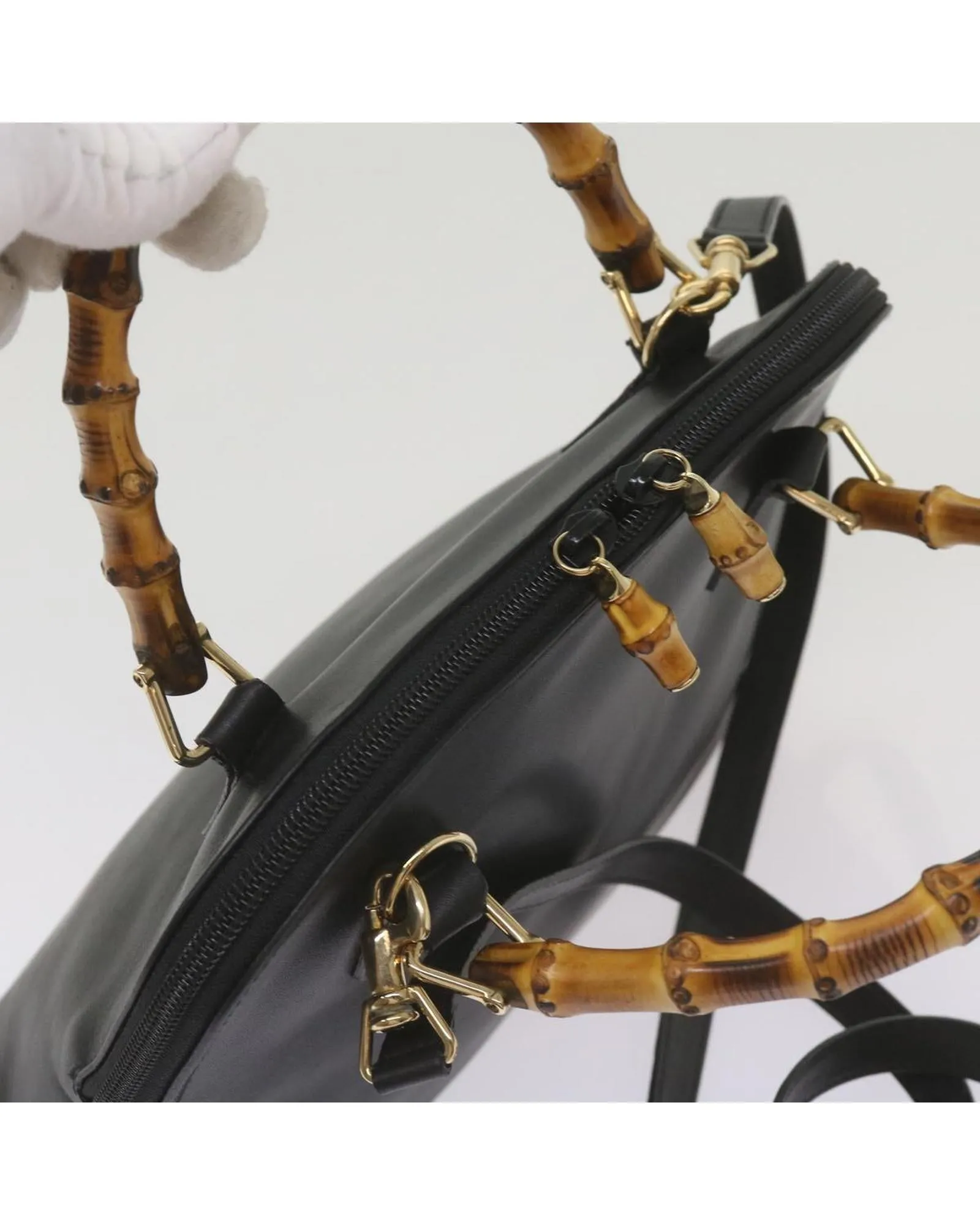 Bamboo Handle Leather Shoulder Bag
