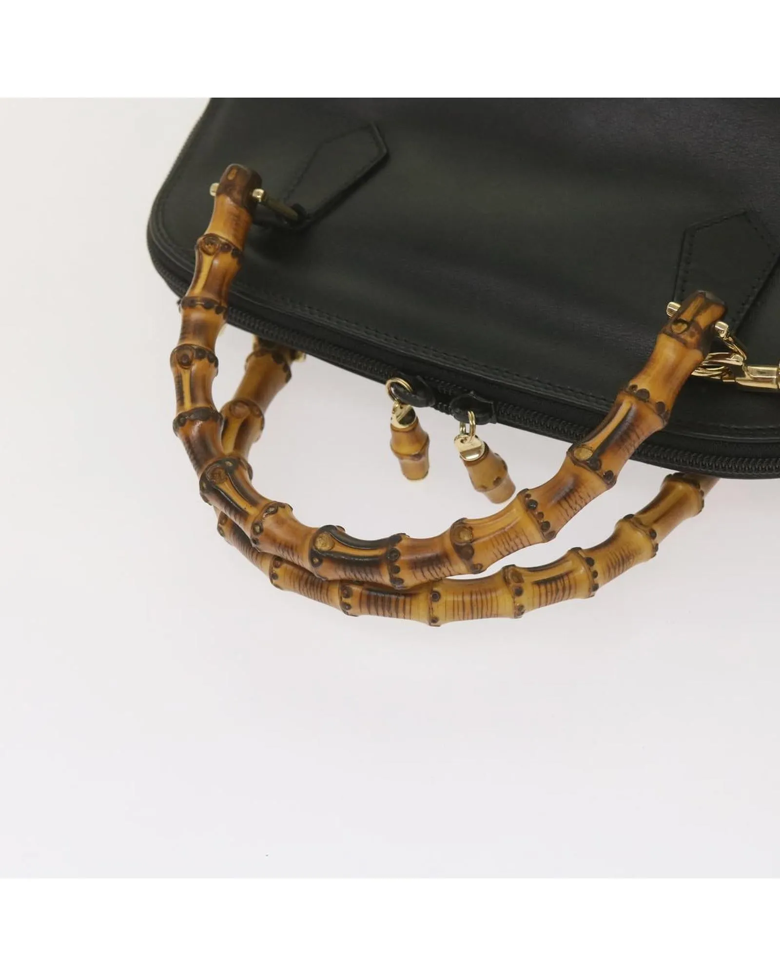 Bamboo Handle Leather Shoulder Bag