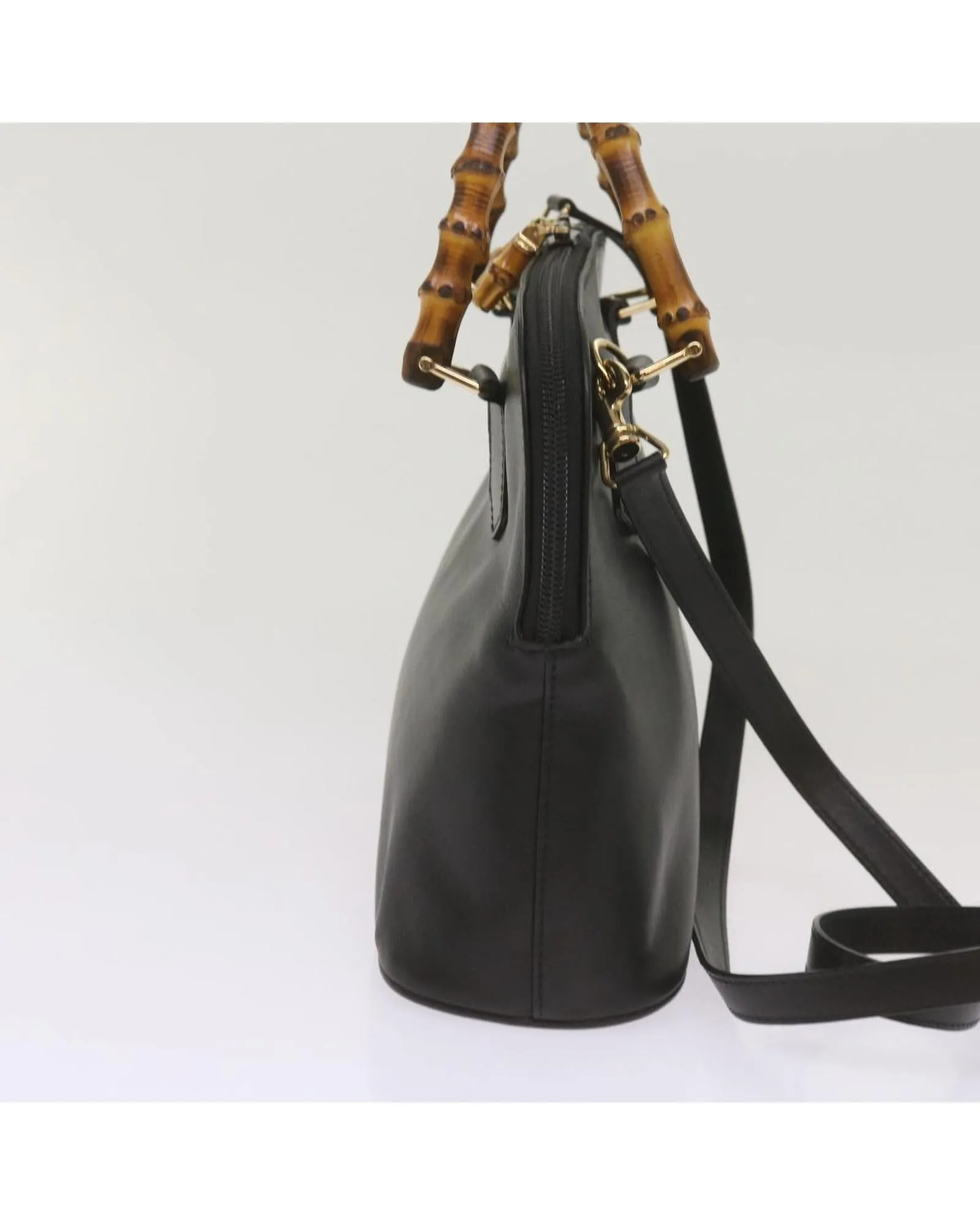 Bamboo Handle Leather Shoulder Bag