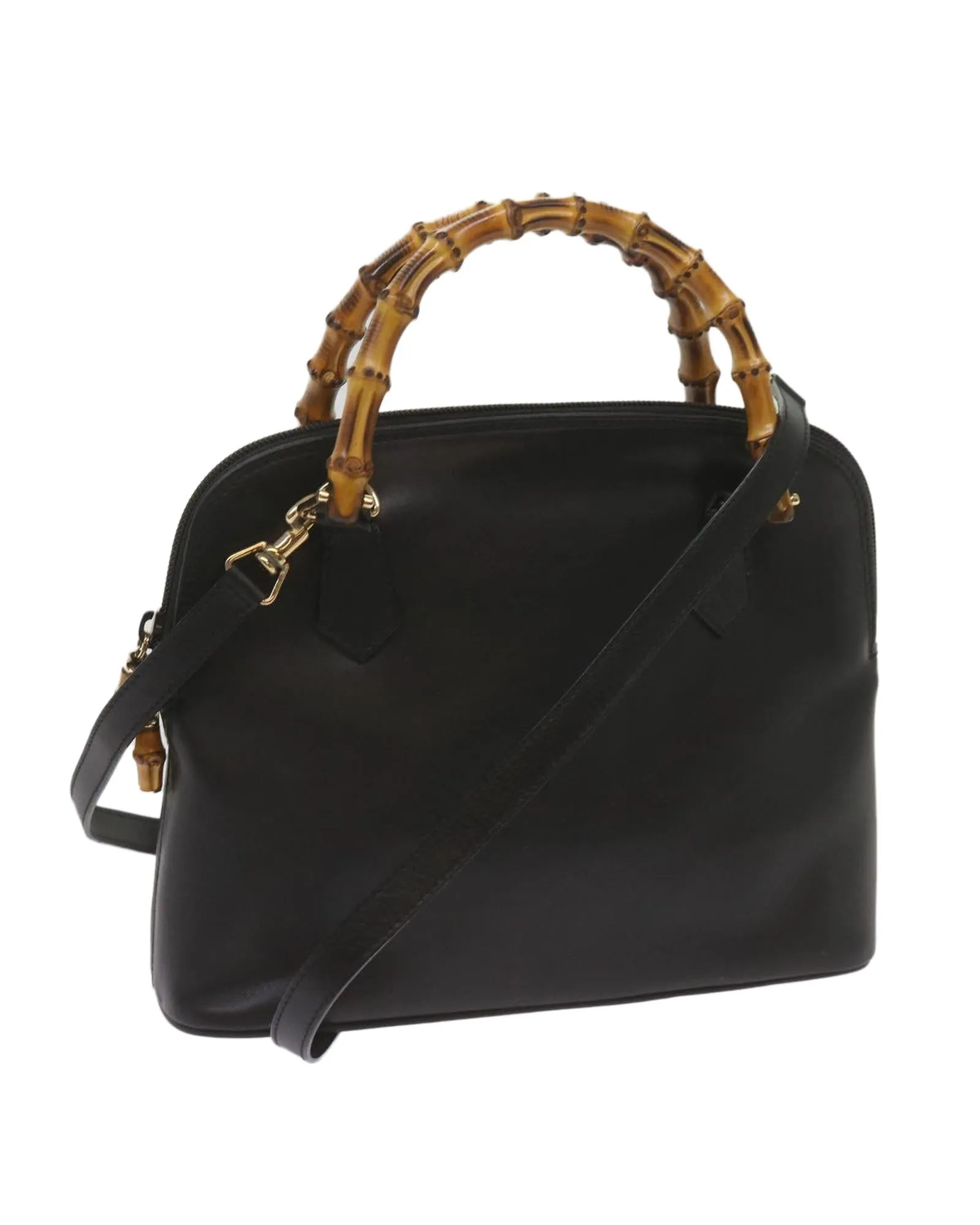 Bamboo Handle Leather Shoulder Bag