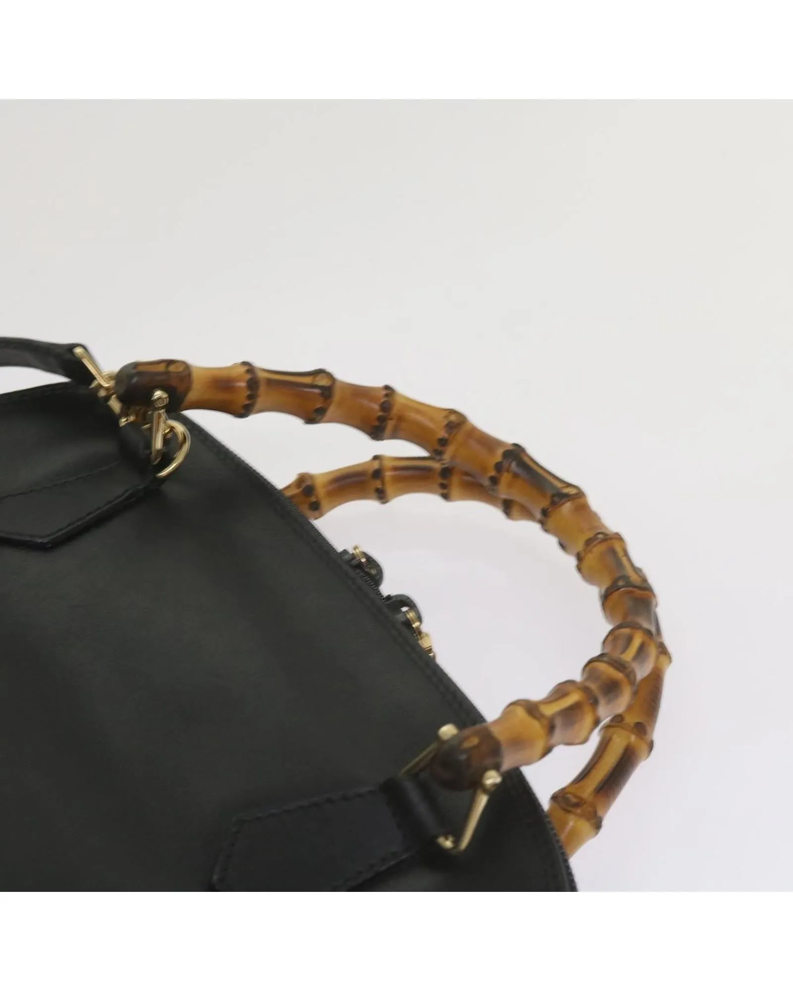 Bamboo Handle Leather Shoulder Bag