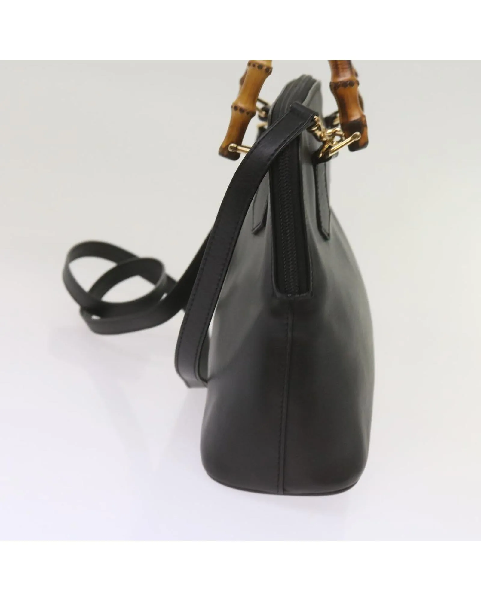 Bamboo Handle Leather Shoulder Bag