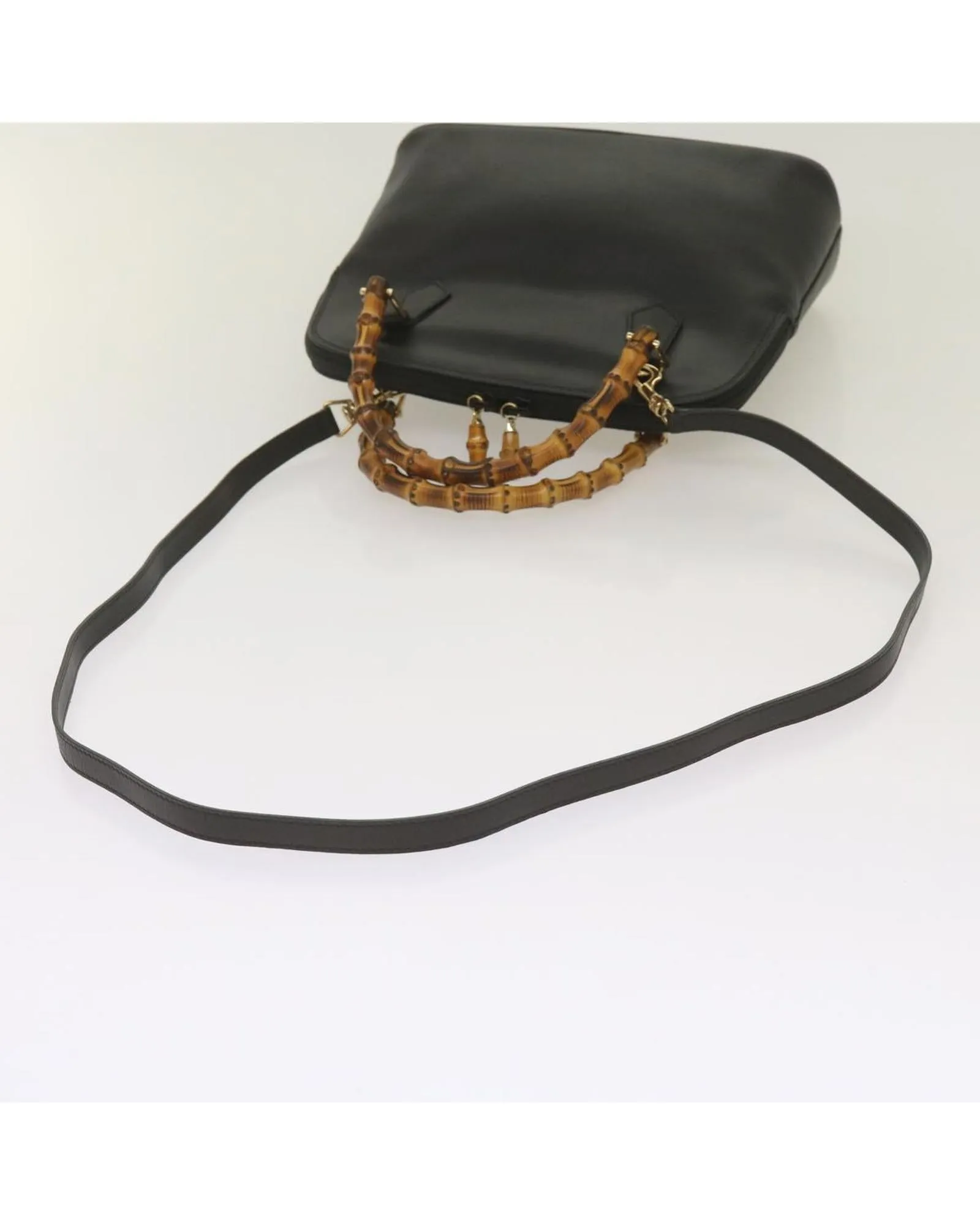 Bamboo Handle Leather Shoulder Bag