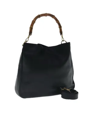 Bamboo Leather 2-Way Hand Bag with Shoulder Strap