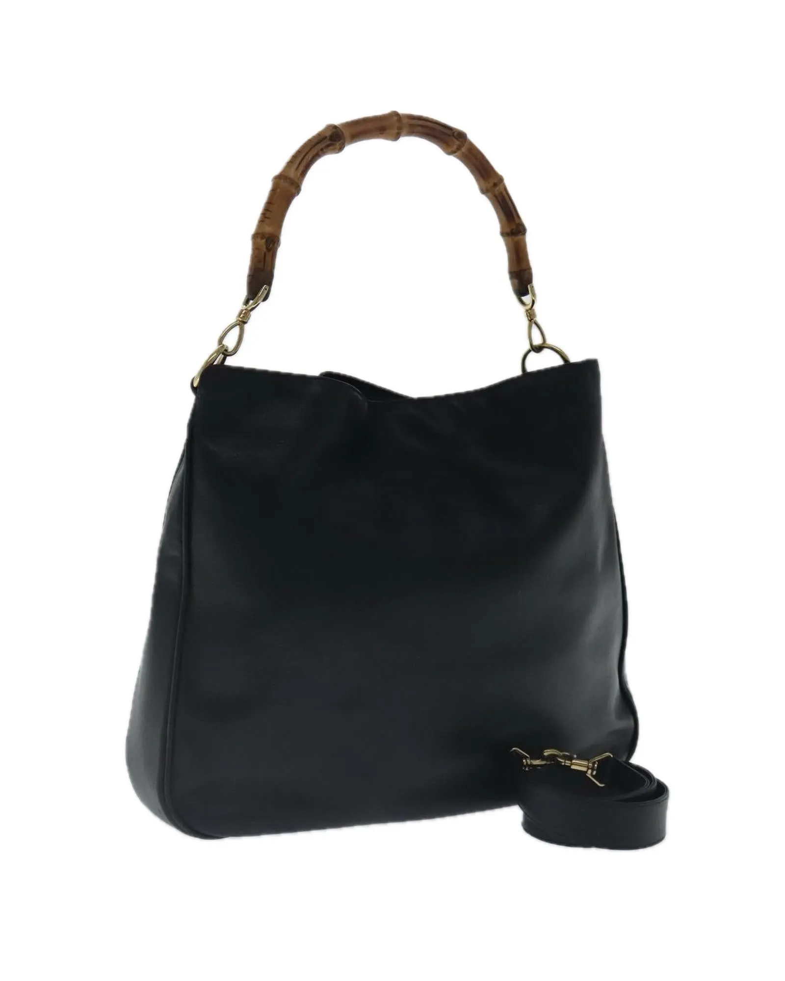 Bamboo Leather 2-Way Hand Bag with Shoulder Strap