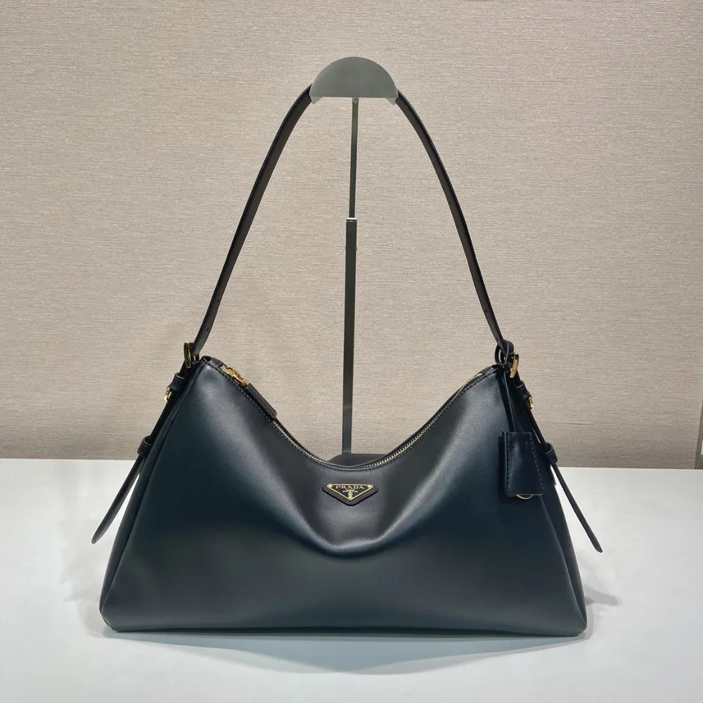 Black Aime Large Leather Shoulder Bag for Women