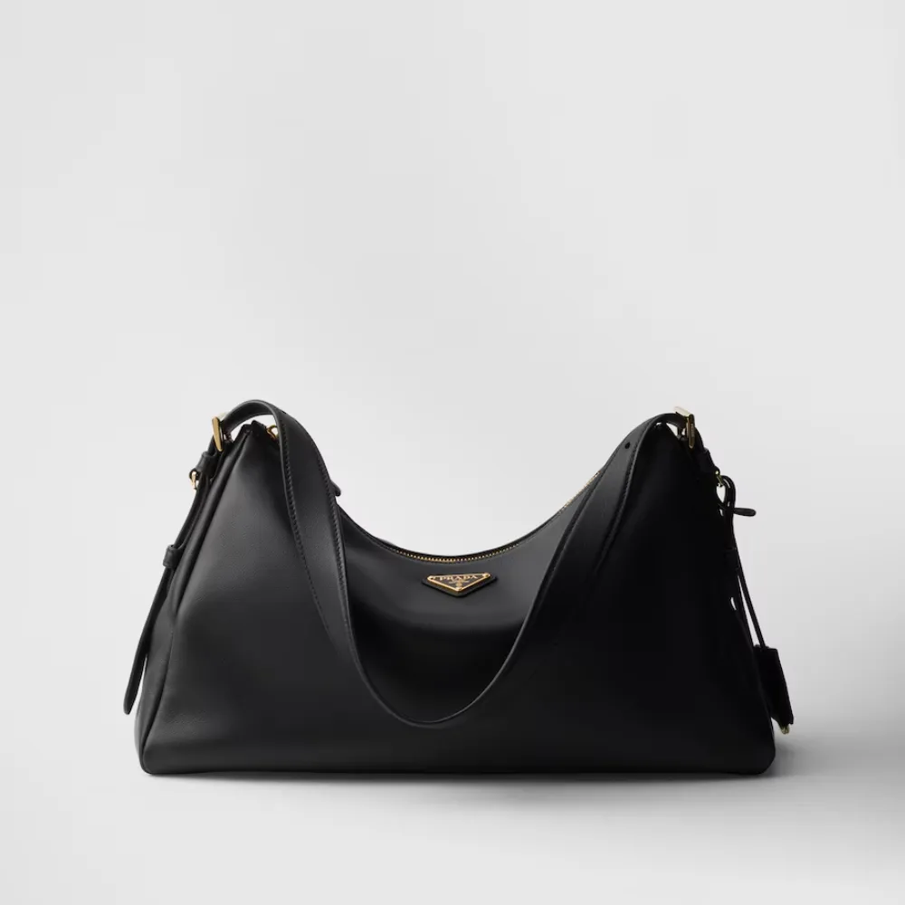 Black Aime Large Leather Shoulder Bag for Women