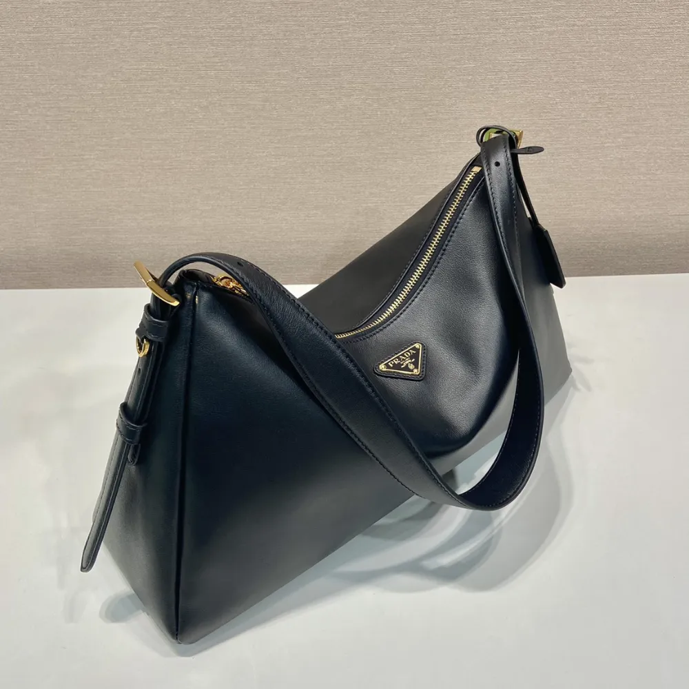 Black Aime Large Leather Shoulder Bag for Women