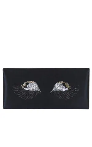 Black Harlow Eye-Embellished Envelope Clutch