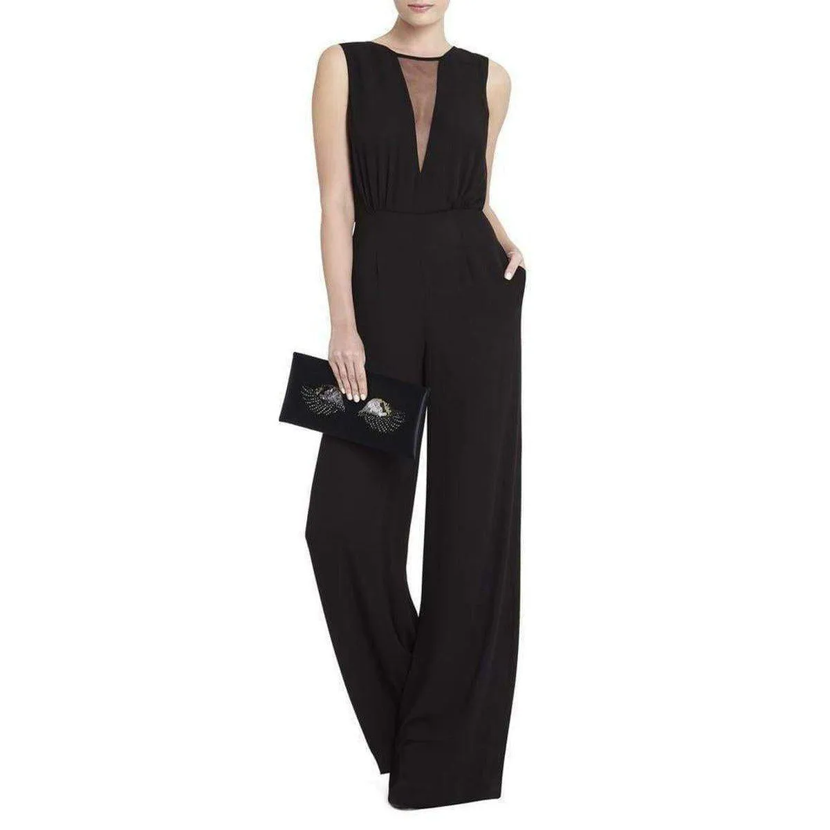 Black Harlow Eye-Embellished Envelope Clutch