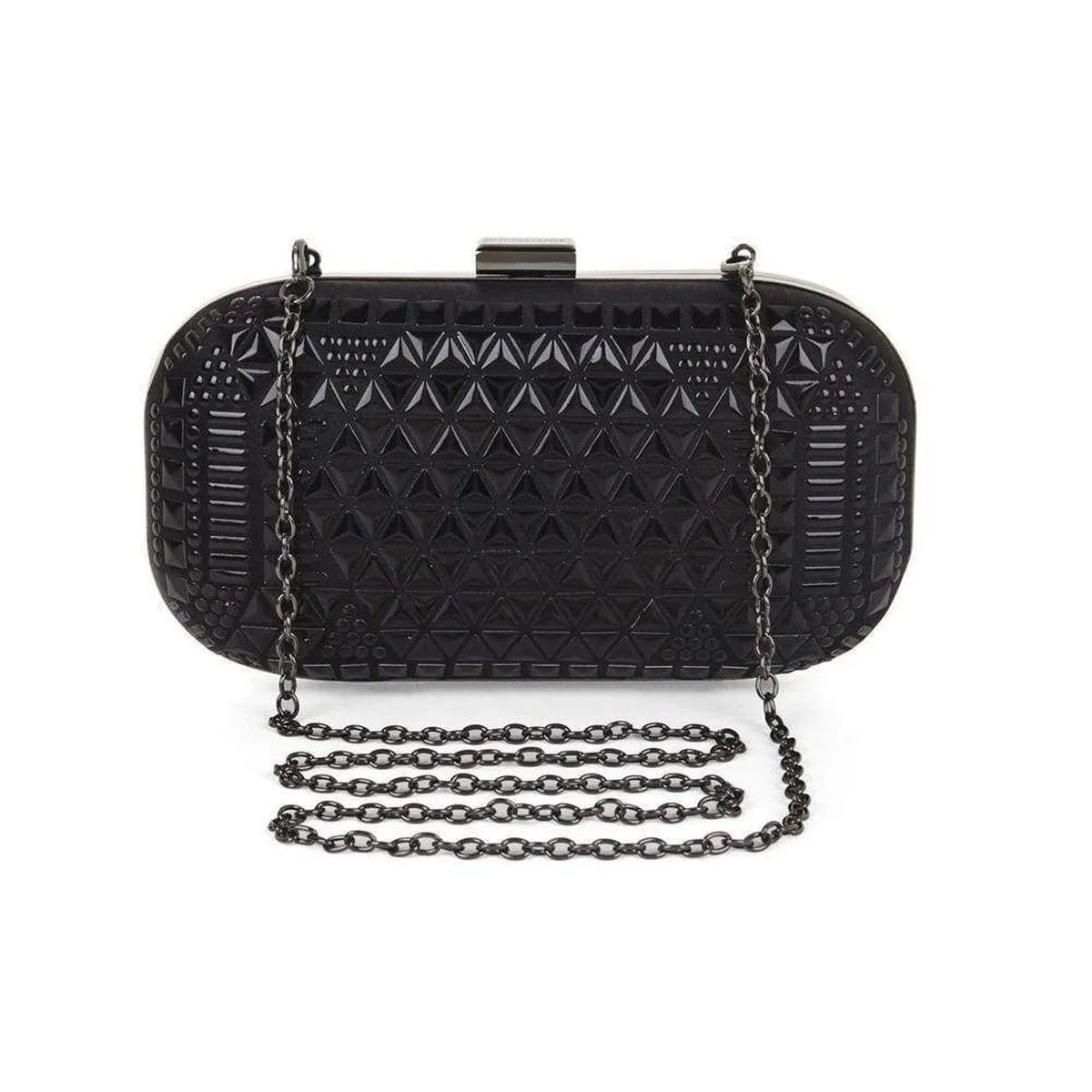 Black Hot-Fix Beaded Minaudire Clutch