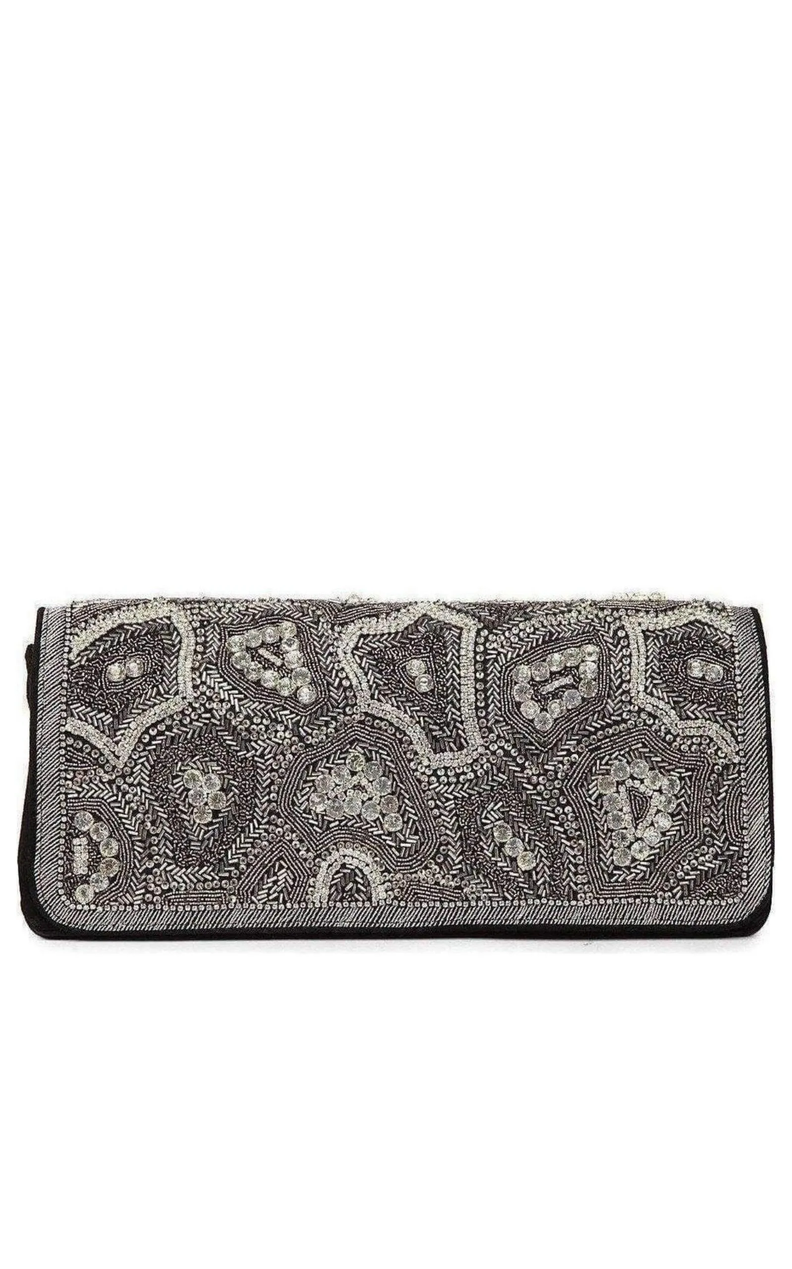 Black Nabuck Leather & Swarovski Crystal Clutch