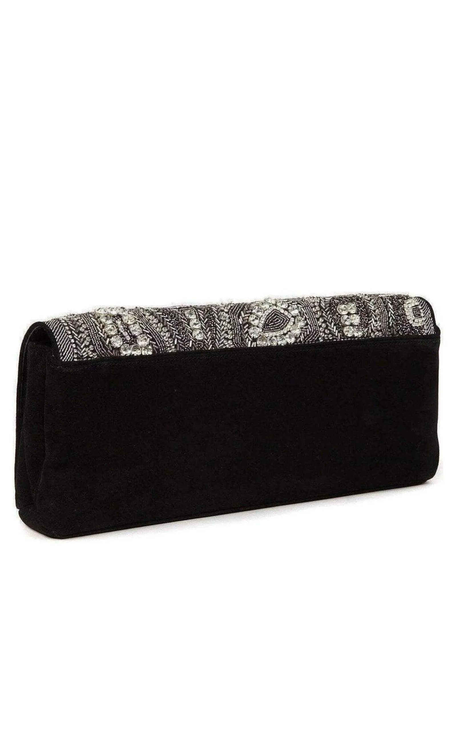 Black Nabuck Leather & Swarovski Crystal Clutch