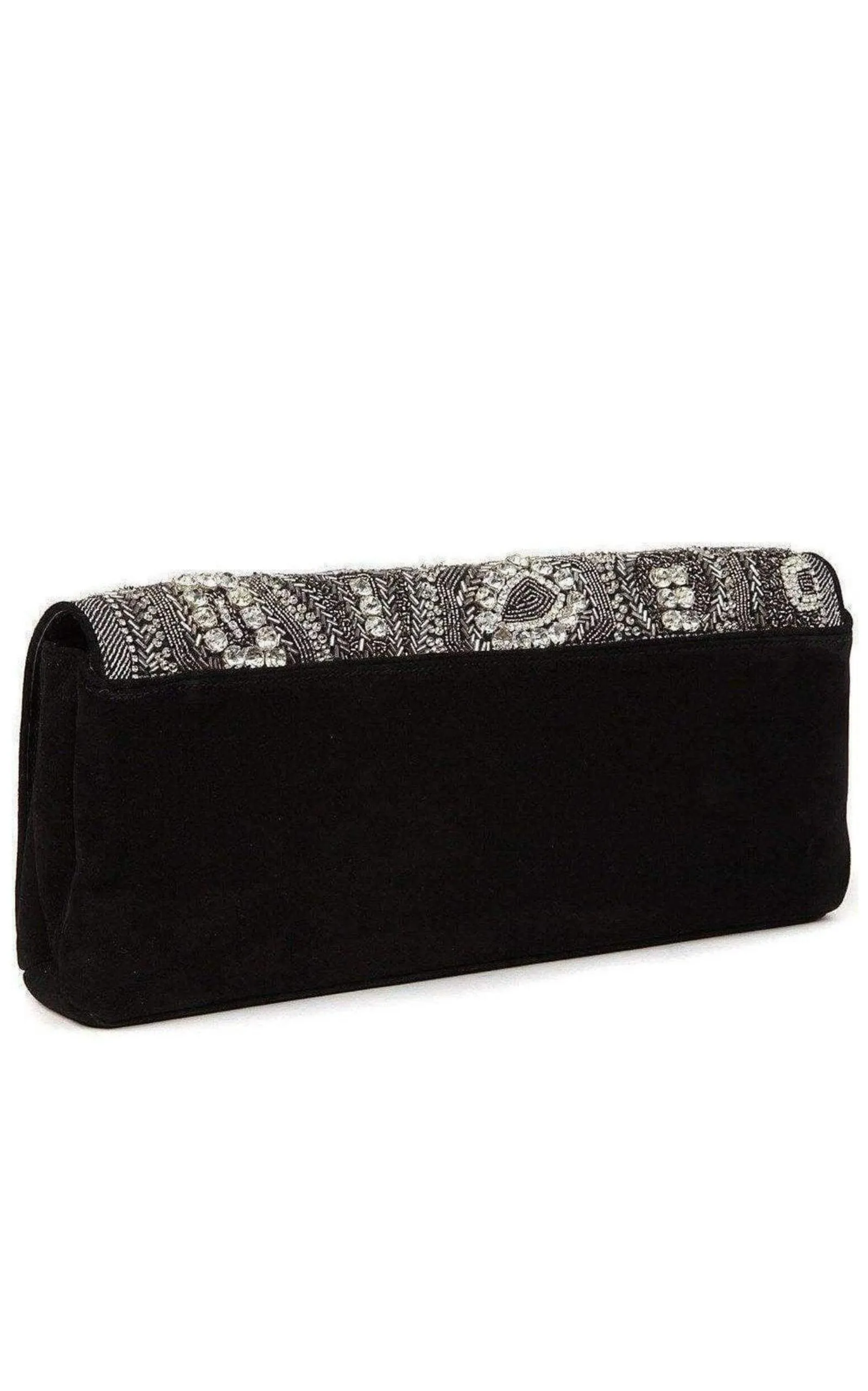 Black Nabuck Leather & Swarovski Crystal Clutch