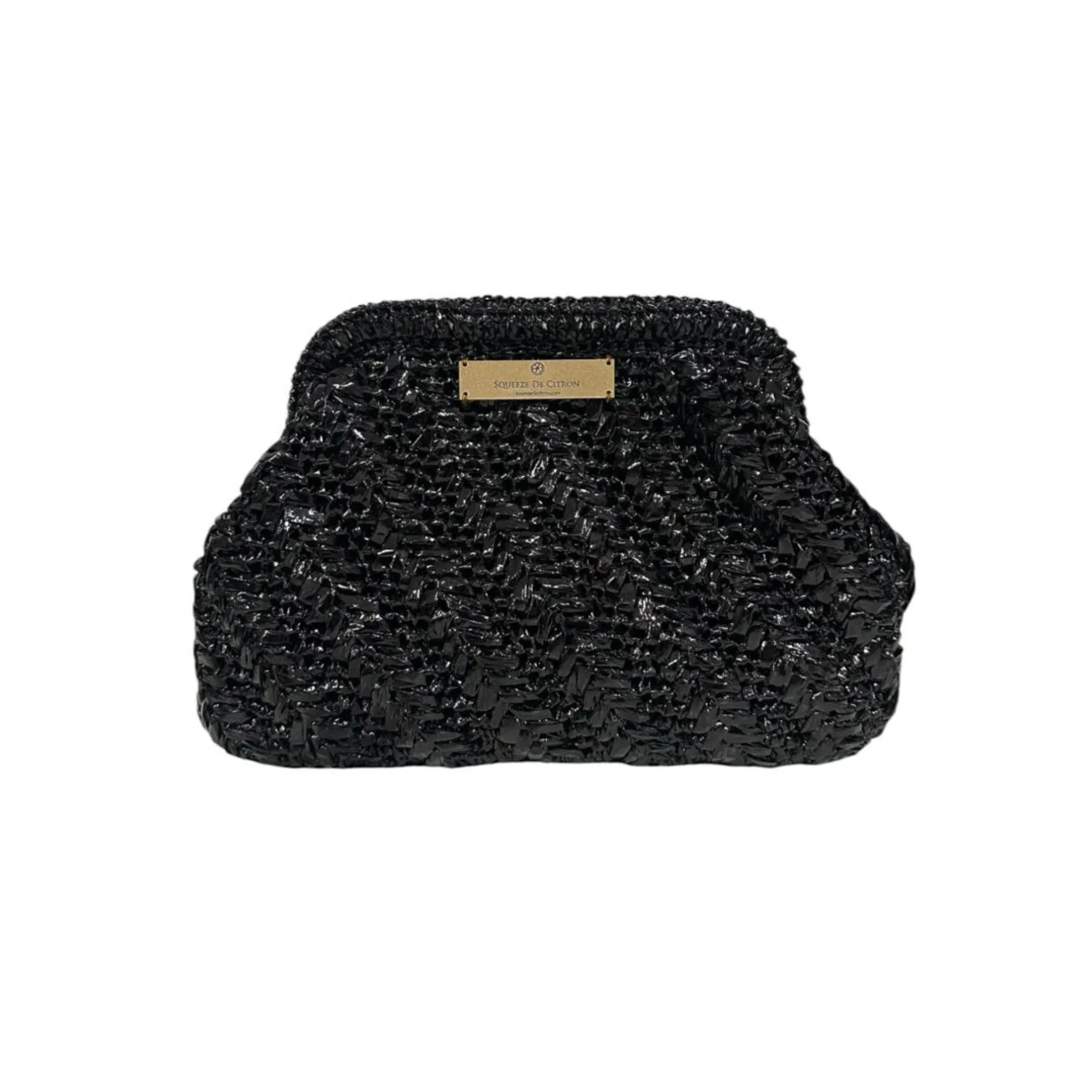 Black Raffia Clutch (Golden Strap Included)