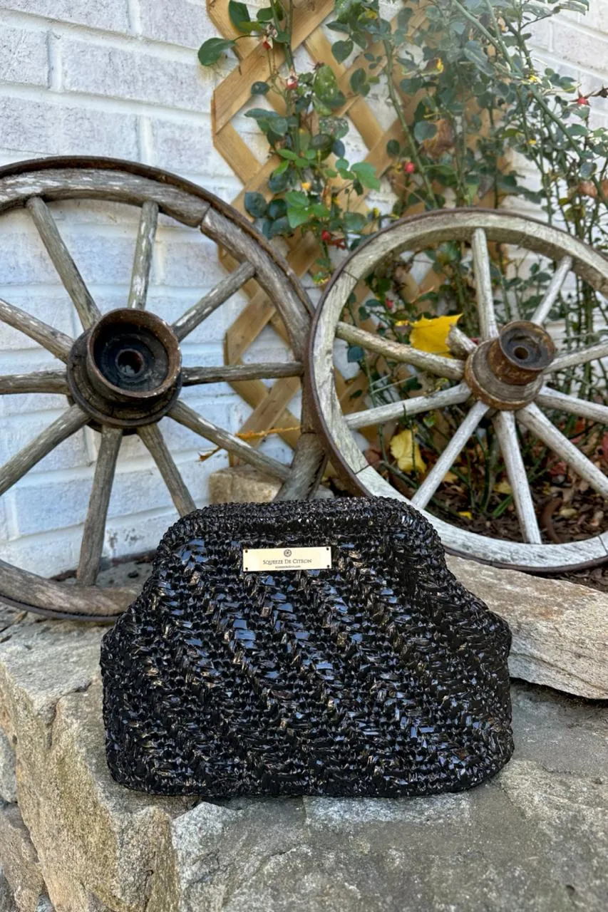 Black Raffia Clutch (Golden Strap Included)
