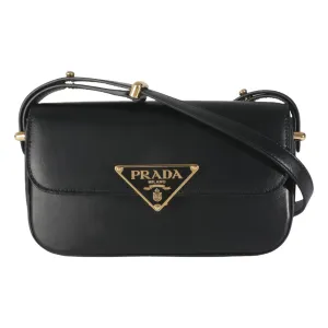 Black Smooth Leather Logo Plaque Shoulder Bag