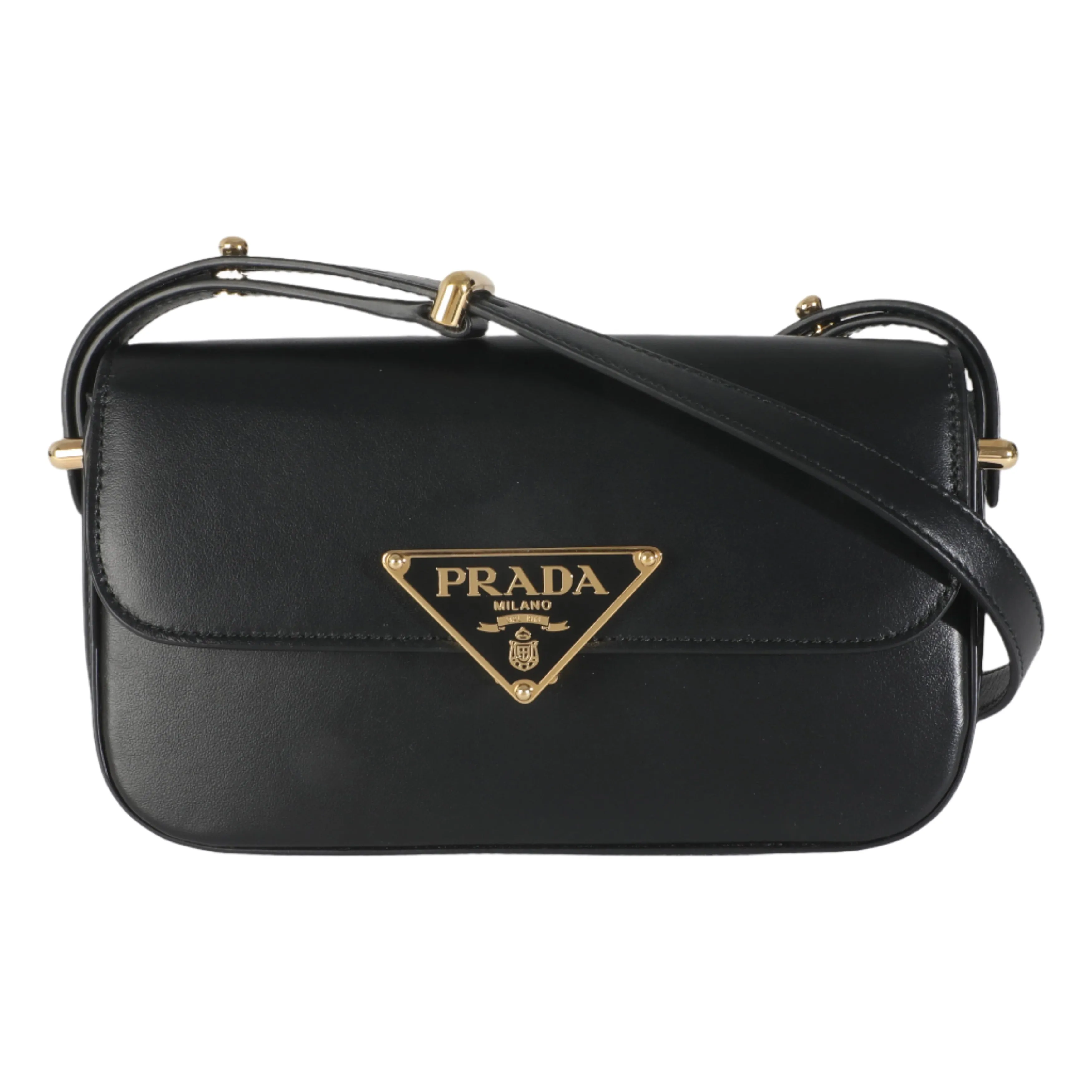 Black Smooth Leather Logo Plaque Shoulder Bag
