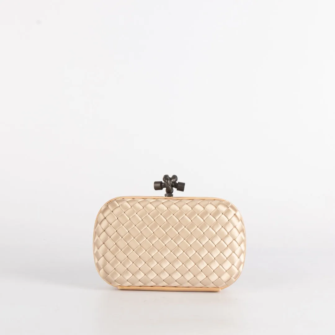 Bottega Veneta Cream Intrecciato Satin Knot Clutch