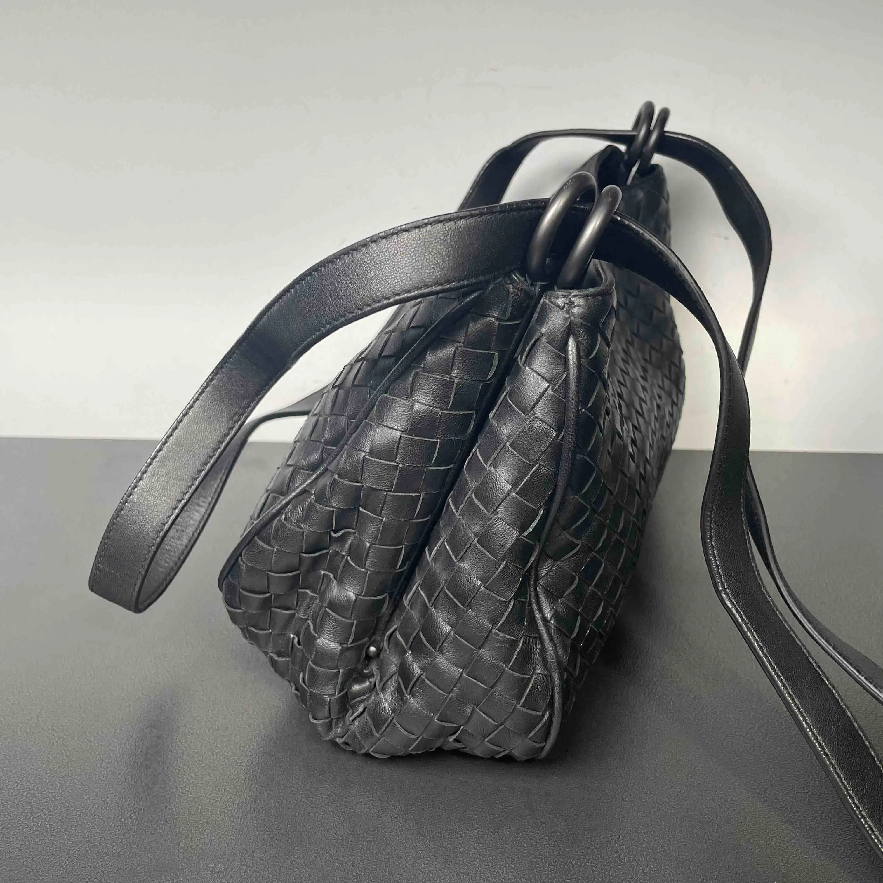 Bottega Veneta Intrecciato Black Leather Shoulder Bag