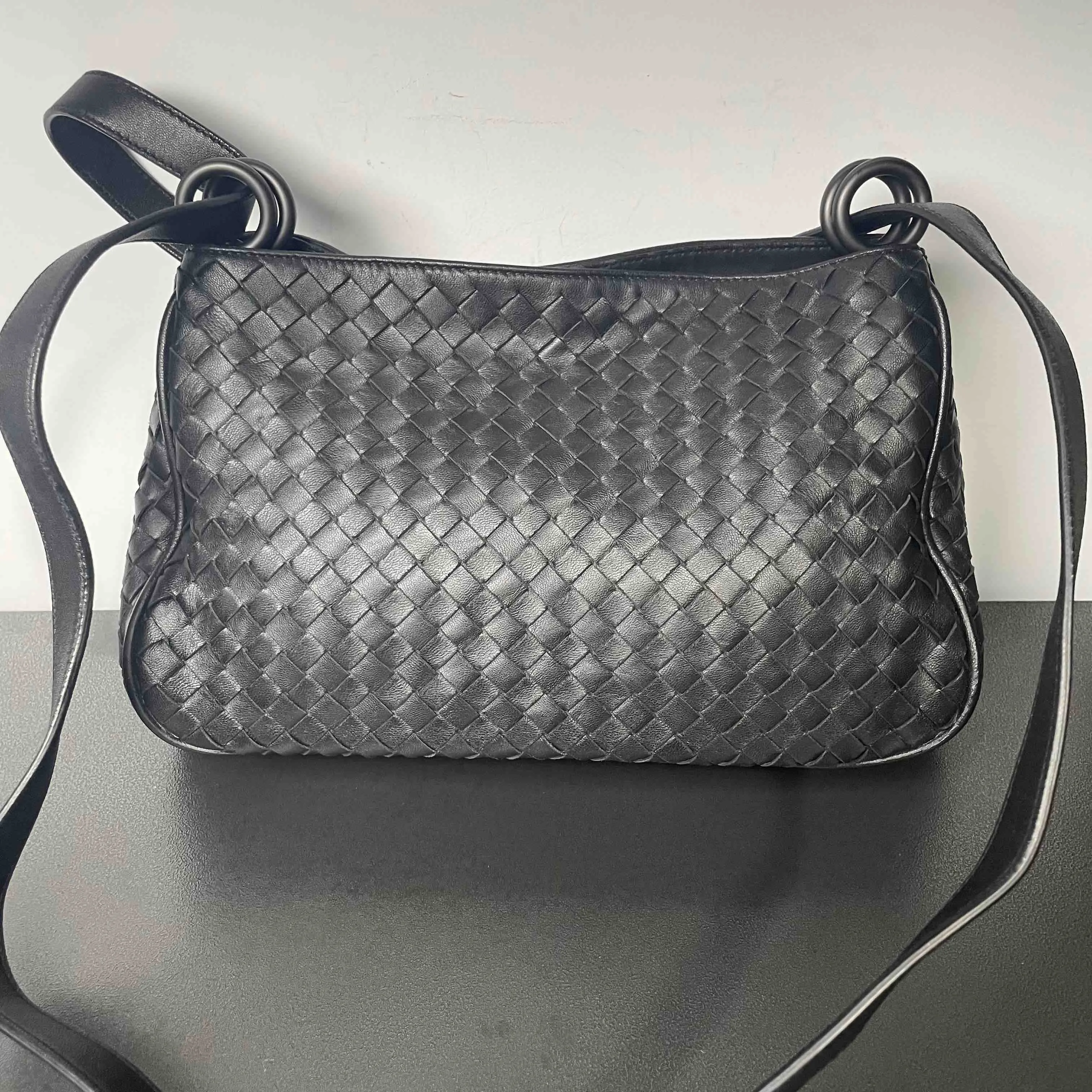 Bottega Veneta Intrecciato Black Leather Shoulder Bag