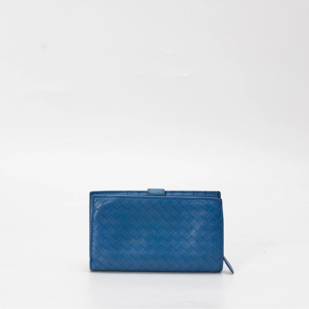 Bottega Veneta Blue Intrecciato Leather Continental Wallet