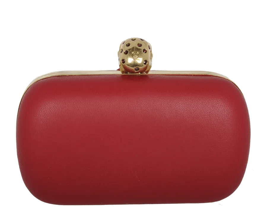 Brogue Skull Box Clutch, Cherry