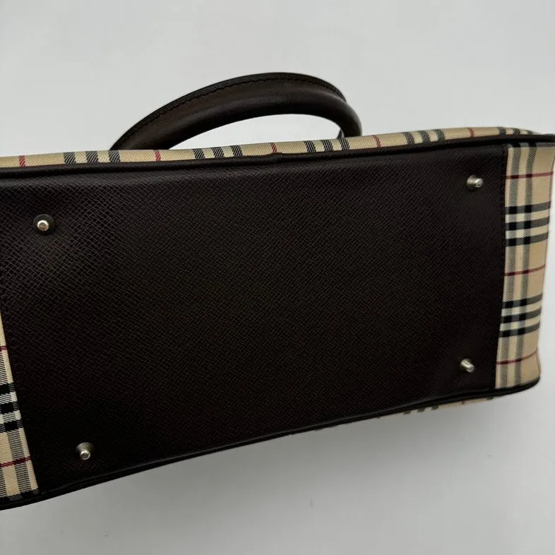 Burberry Beige Check Canvas Leather Shoulder Bag Medium