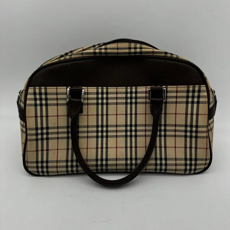Burberry Beige Check Canvas Leather Shoulder Bag Medium