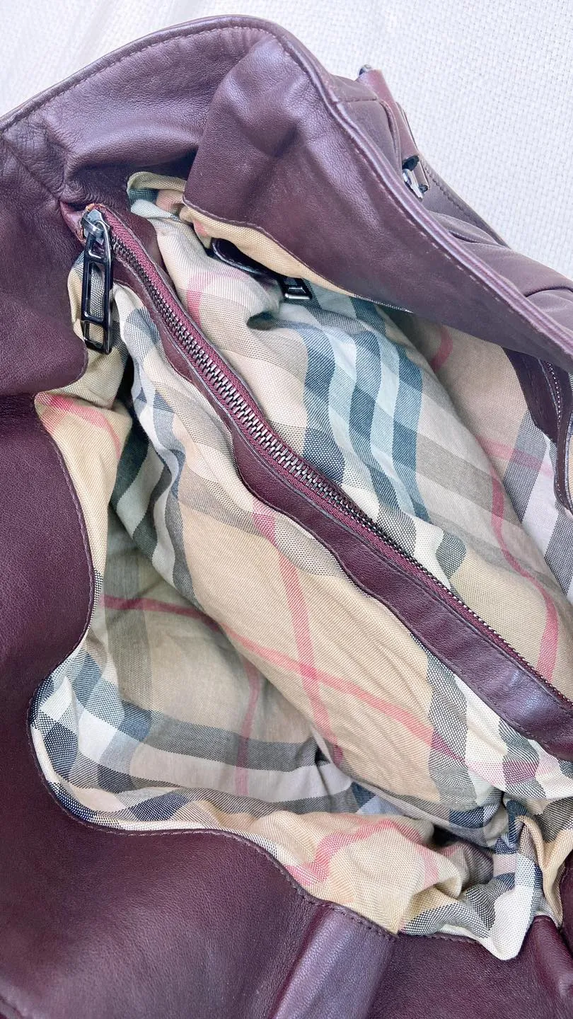 Burberry Plum Calfskin Soft Knot Healy Shoulder Tote