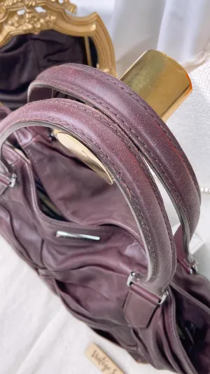 Burberry Plum Calfskin Soft Knot Healy Shoulder Tote