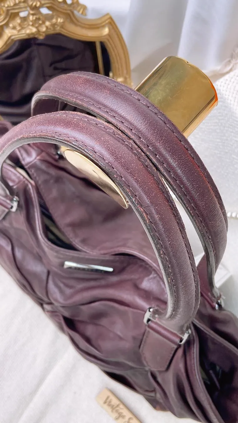 Burberry Plum Calfskin Soft Knot Healy Shoulder Tote