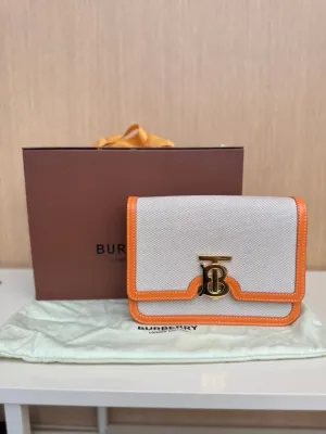 Burberry TB Summer Monogram Orange Leather Shoulder Bag