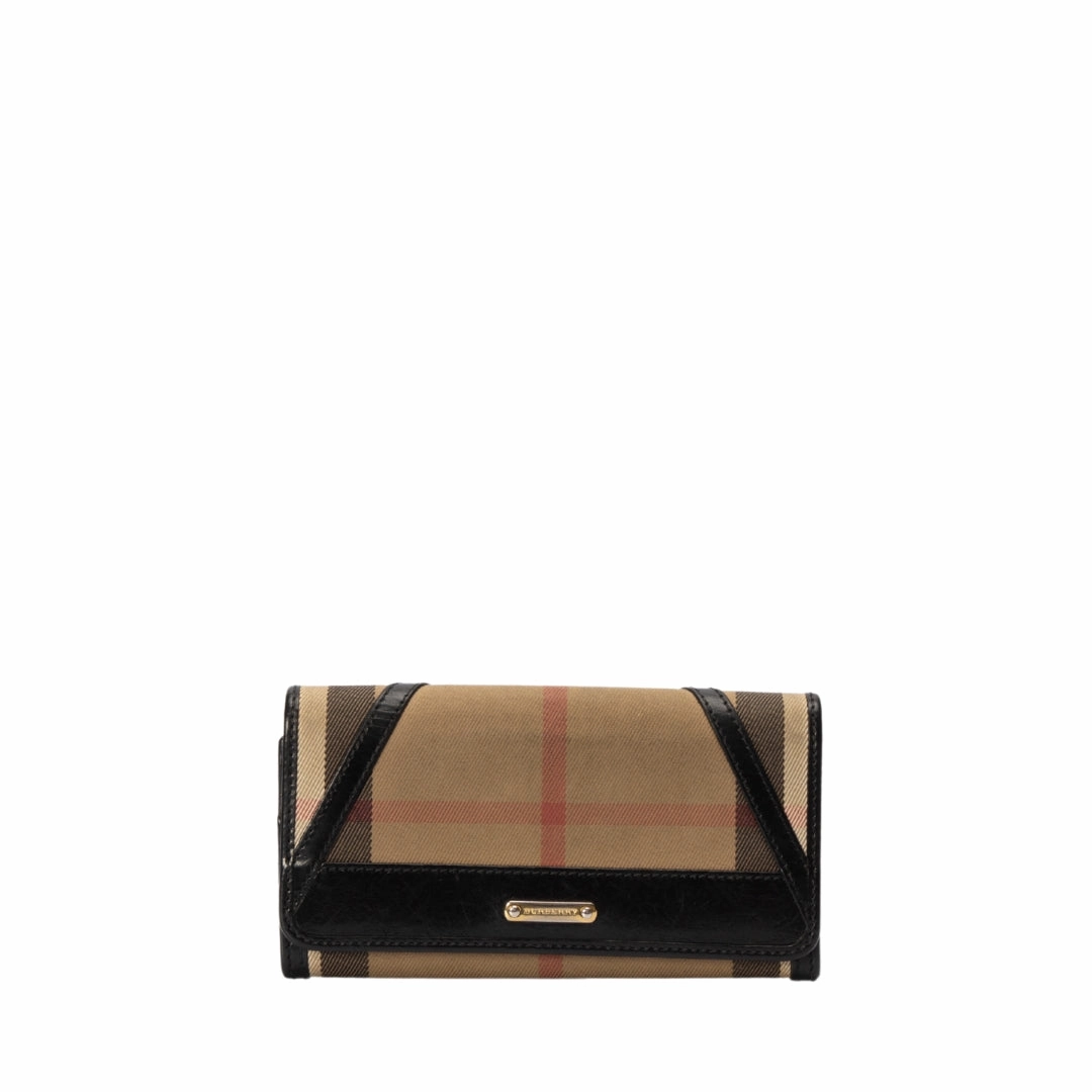 Burberry House Check Fabric and Leather Leighton Continental Wallet