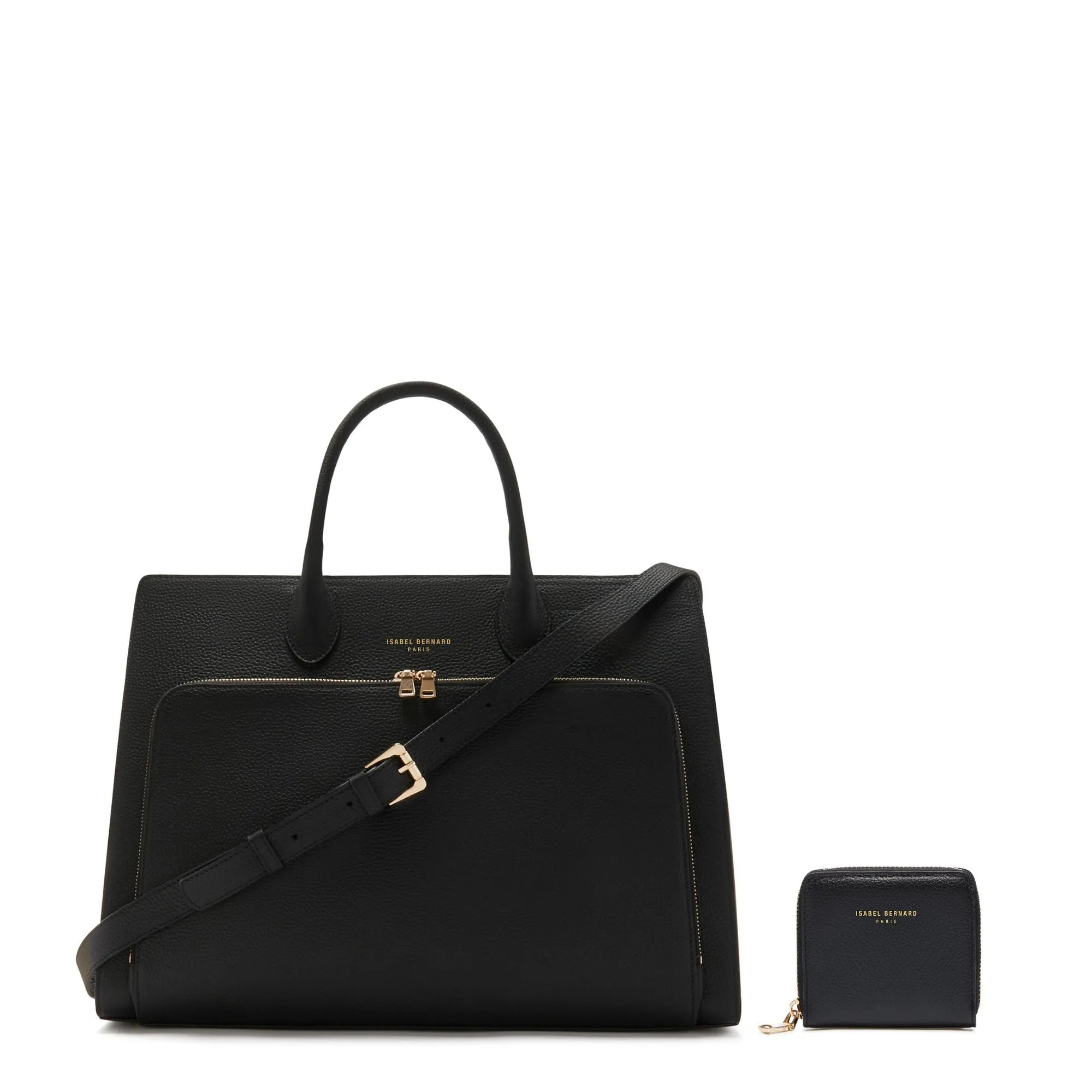 Cadeau d'Isabel black calfskin leather handbag and wallet set