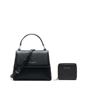 Cadeau d'Isabel black calfskin leather handbag and wallet set