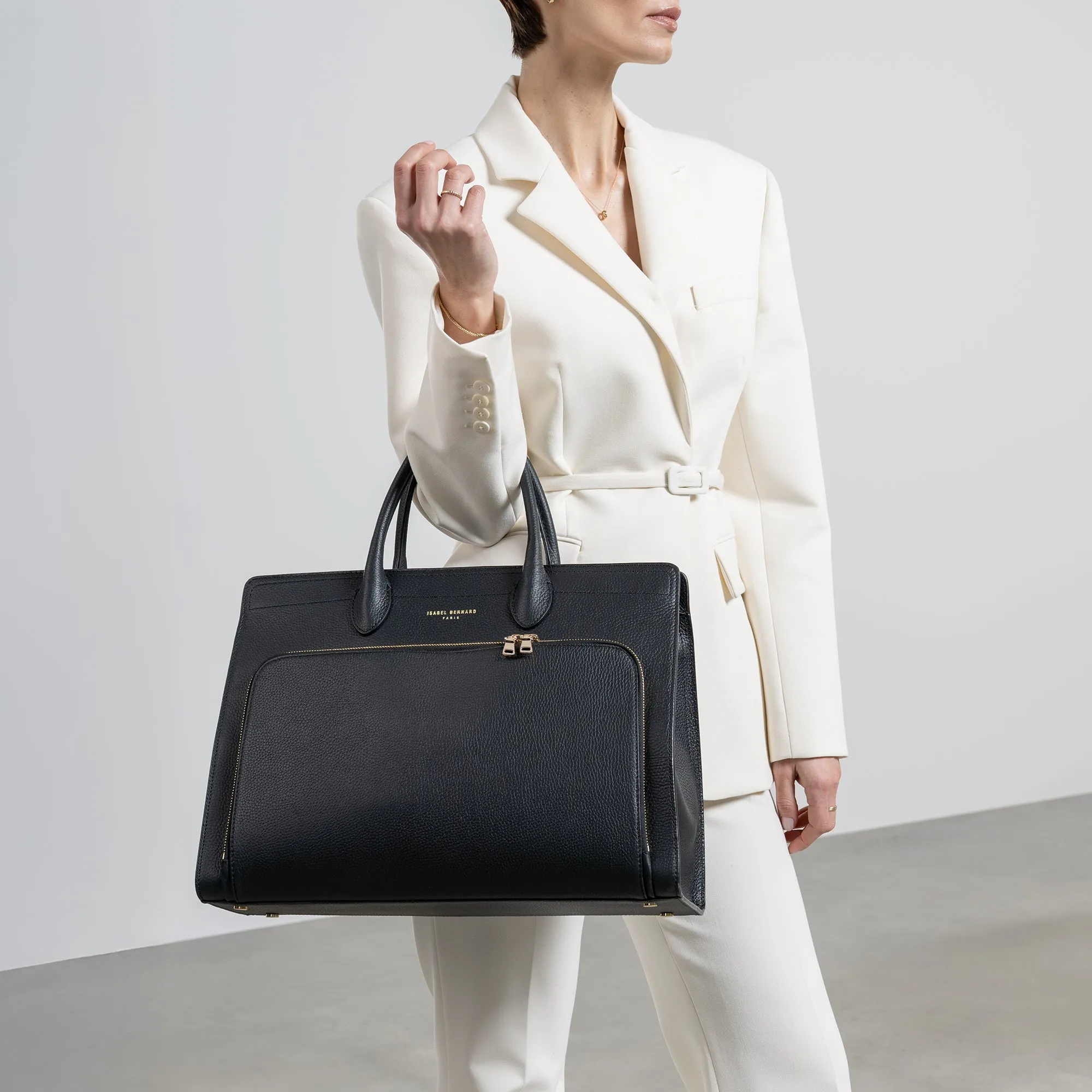 Cadeau d'Isabel black calfskin leather handbag and wallet set