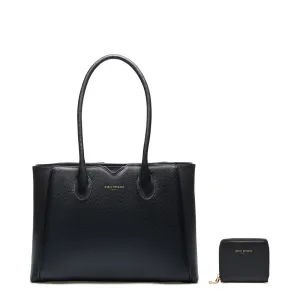 Cadeau d'Isabel black calfskin leather handbag and wallet set